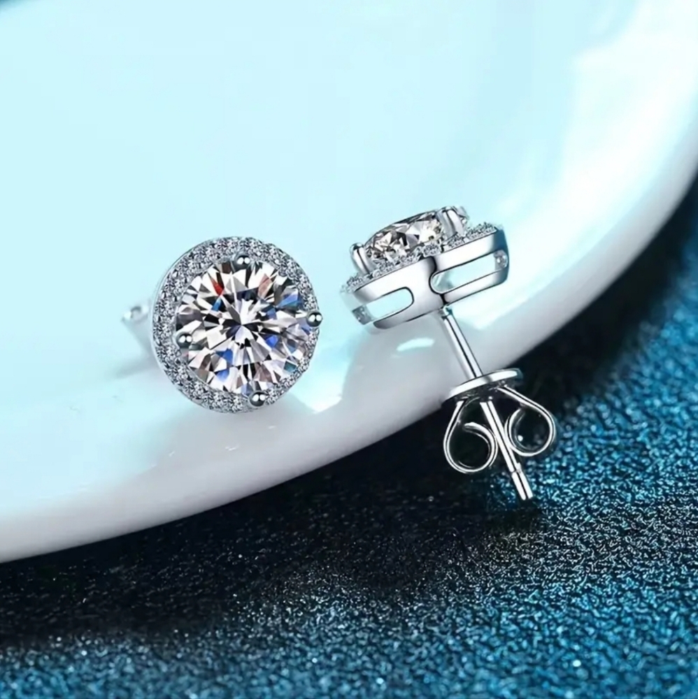 Genuine Moissanite Earrings 18K Gold over Sterling Silver ✨️ 2 Carats - Picture 3 of 8